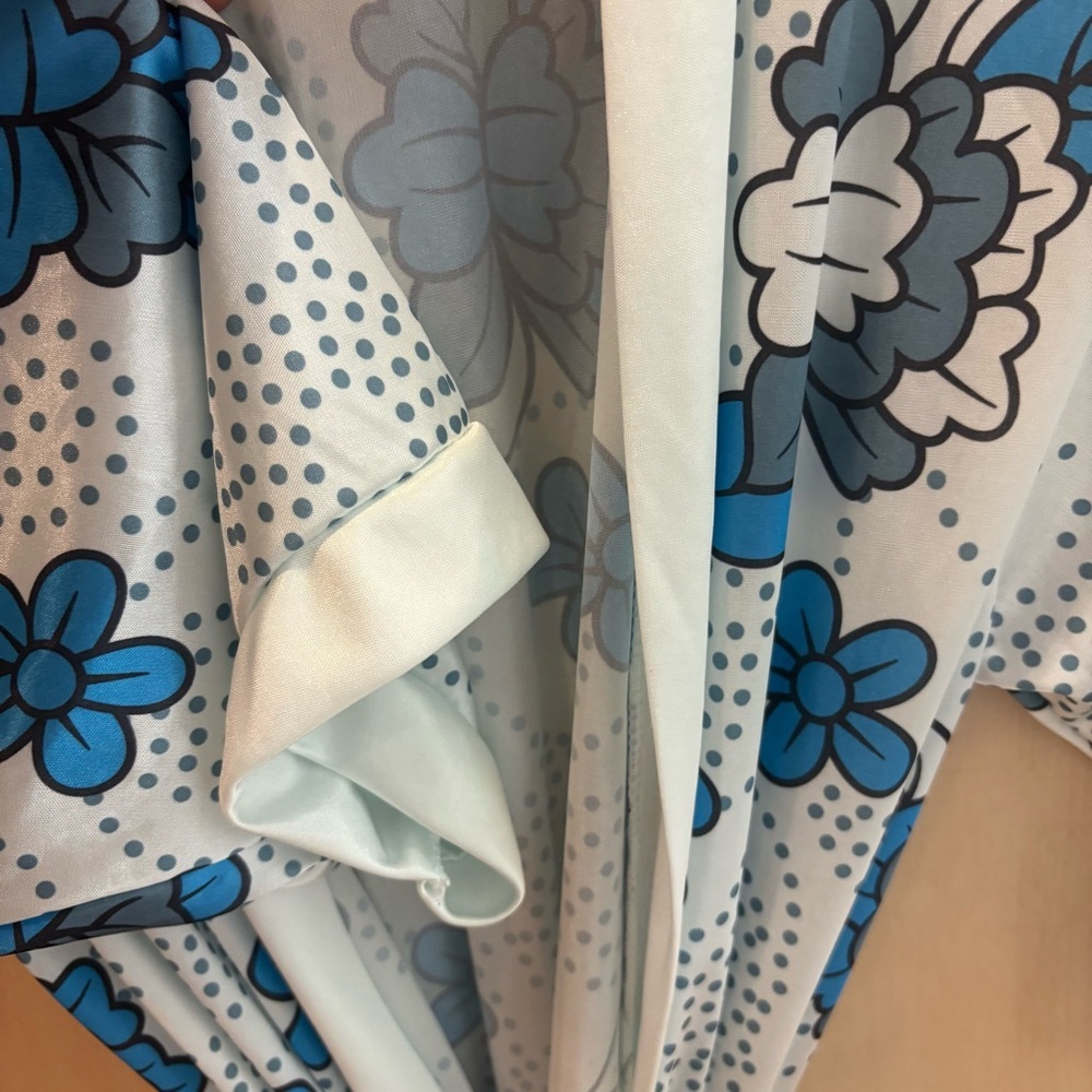Sindrella VTG Style Luxe Blue Retro Floral Satin Robe Kimono Wrap XL - Picture 4 of 7